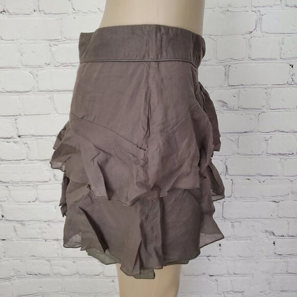𝅺charlotte Russe Cotton Olive Mini Skirt short ruffled tiered tribal sz 7 - Picture 3 of 5